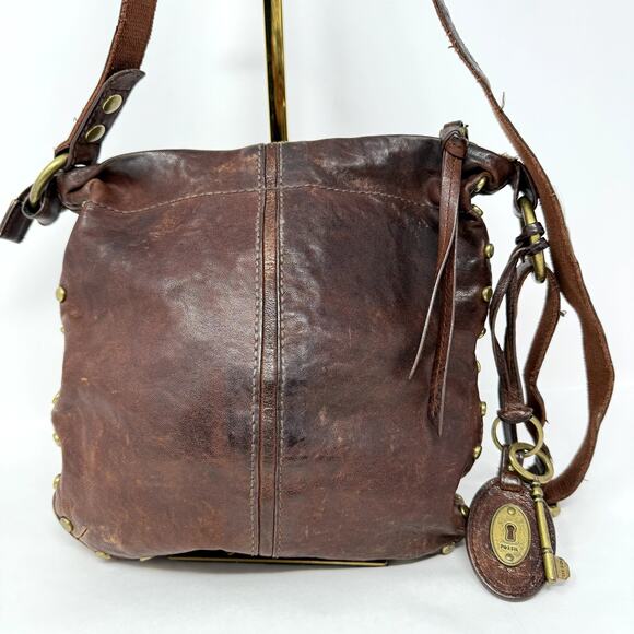 Fossil Purse Brown Leather Studded Should Bag Vintage Retro Western Country Boho - Picture 15 of 15